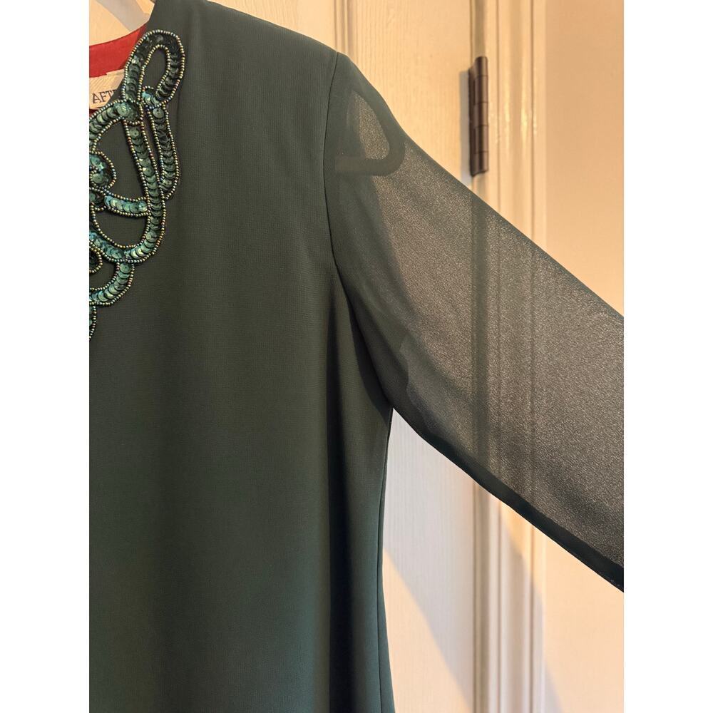 Vintage Women’s After Dark Emerald Green Beaded Tiered Long Sleeve Dress Size 6 - Picture 6 of 9